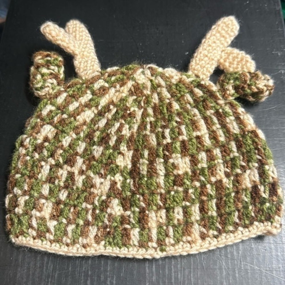 Camouflage deer antler hunting Croche baby hat